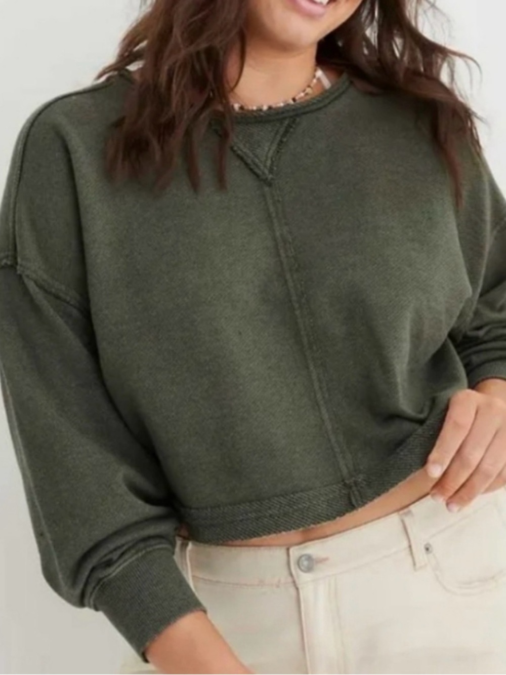 aerie Olive-Tone Crewneck Pullover